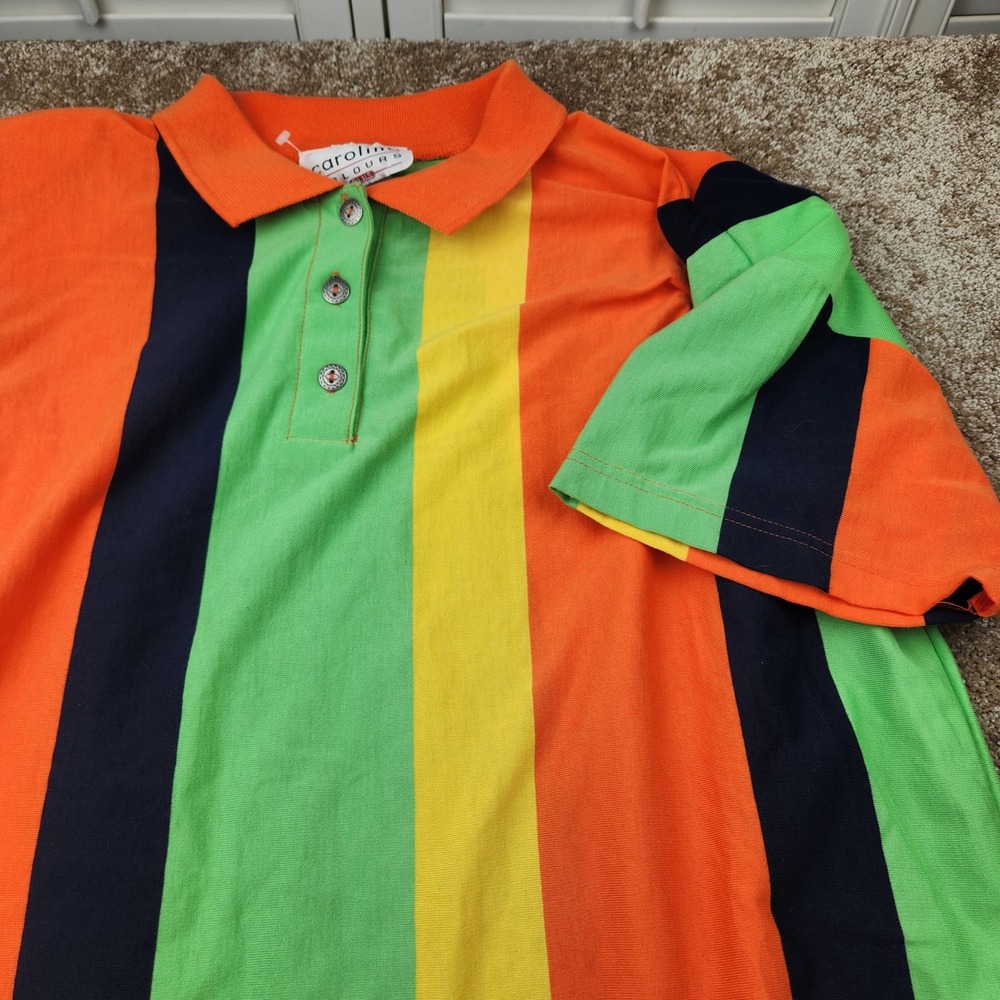 Carolina Colours Plus Womens 20W Striped Polo Shirt Orange Green Yellow Vintage